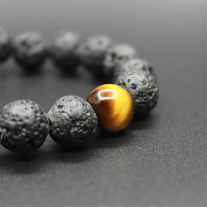 Bracelet de guérison de la paix en pierre de lave et œil de tigre en Buddha Stones