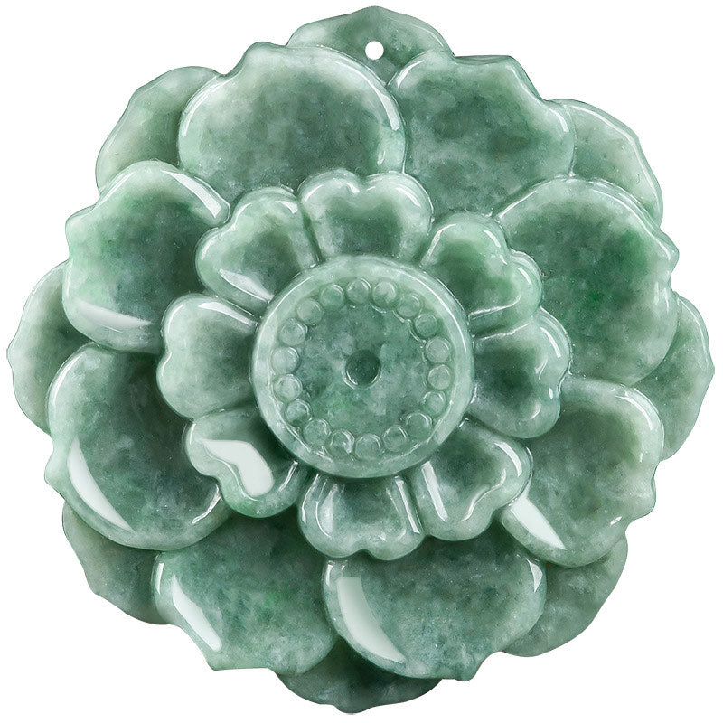 Collier pendentif en jade à motif de lotus Buddha Stones et porte-bonheur