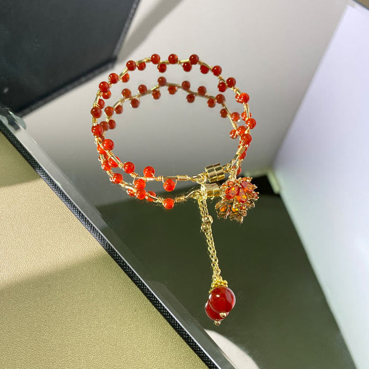 Bracelet porte-bonheur en forme de feuille d'érable rouge Buddha Stones