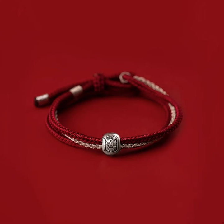 Bracelet en corde tibétain en argent sterling 925 Buddha Stones et déesse de la richesse et de la chance Zakiram