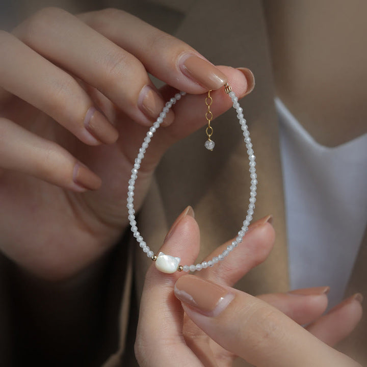Bracelet de guérison en pierre tridacna avec spinelle noire et cristal blanc plaqué or 14 carats de Buddha Stones - Cristal blanc et pierre Tridacna - image 11