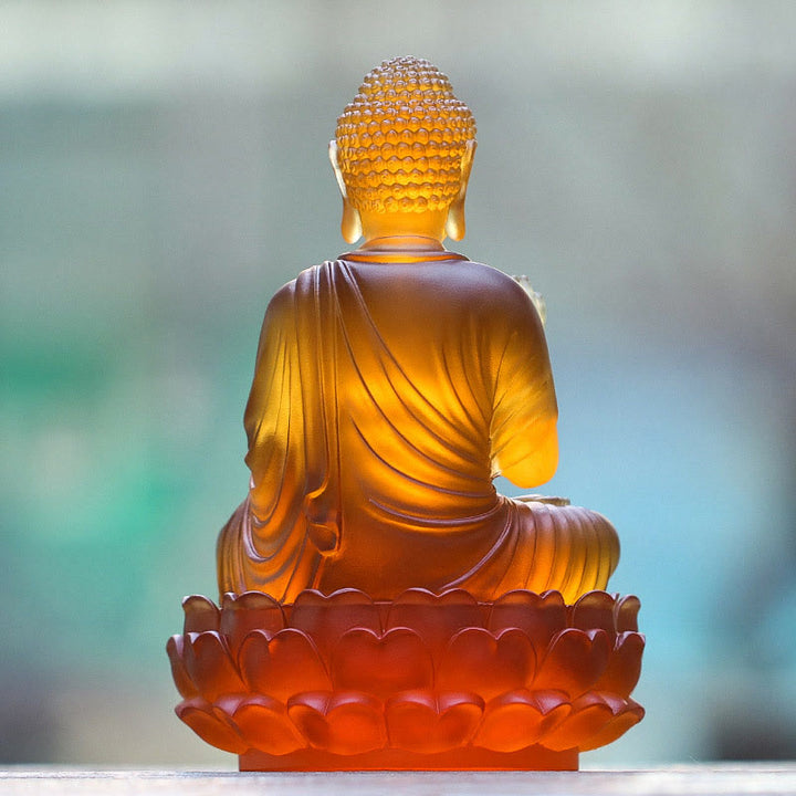 Buddha Stones faites à la main Sakyamuni Bouddha Liuli Pièce d'art en cristal Statue de compassion Décoration d'offrande de bureau à domicile