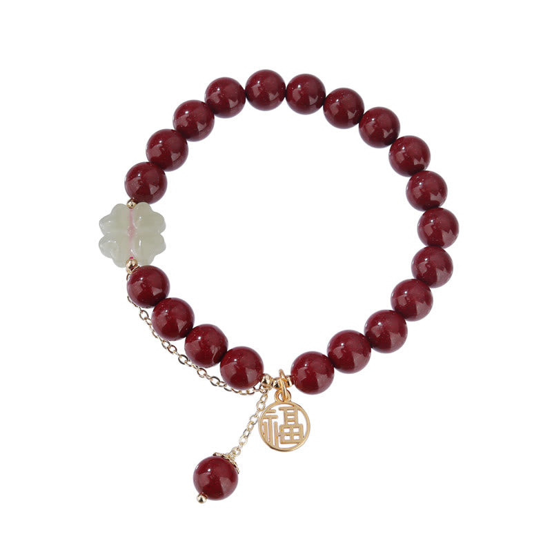 Bracelet de bénédiction porte-bonheur en jade Hetian avec trèfle à quatre feuilles et Buddha Stones