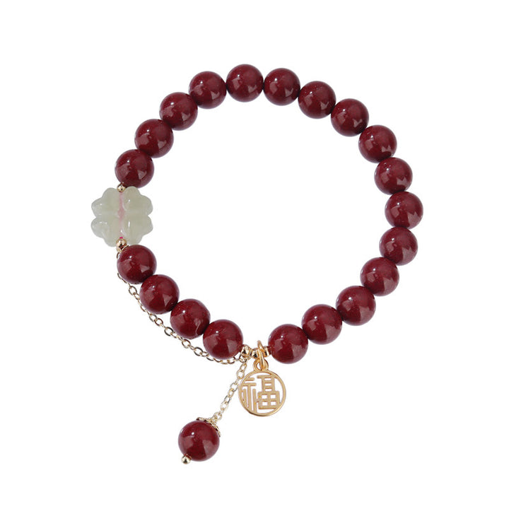 Bracelet de bénédiction porte-bonheur en jade Hetian avec trèfle à quatre feuilles et Buddha Stones