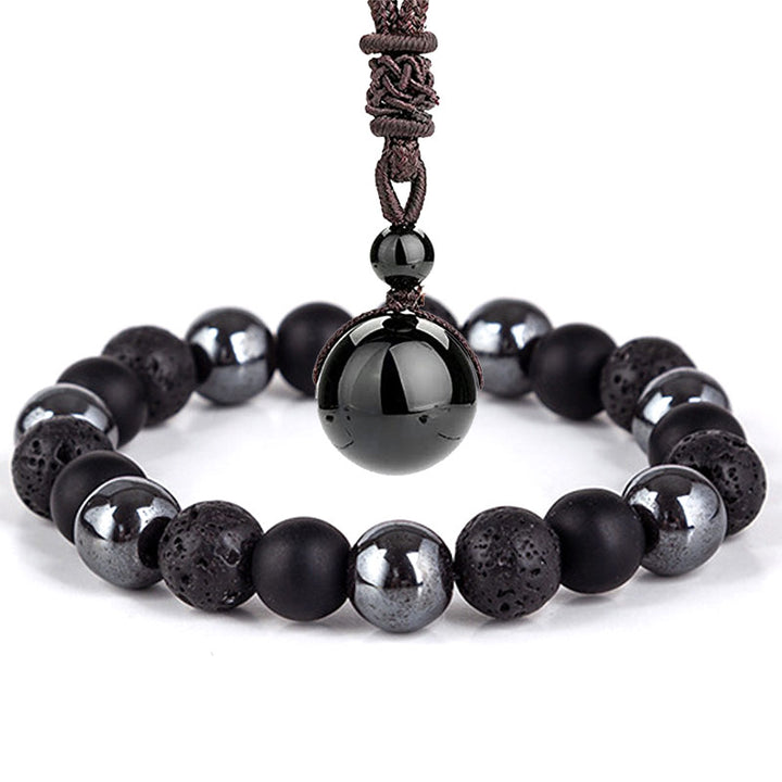 Ensemble collier et bracelet en œil de tigre tibétain Buddha Stones