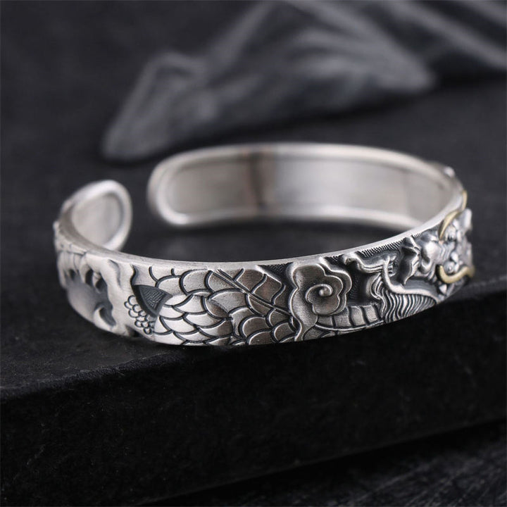 Bracelet de protection en argent sterling 999 Buddha Stones et dragon