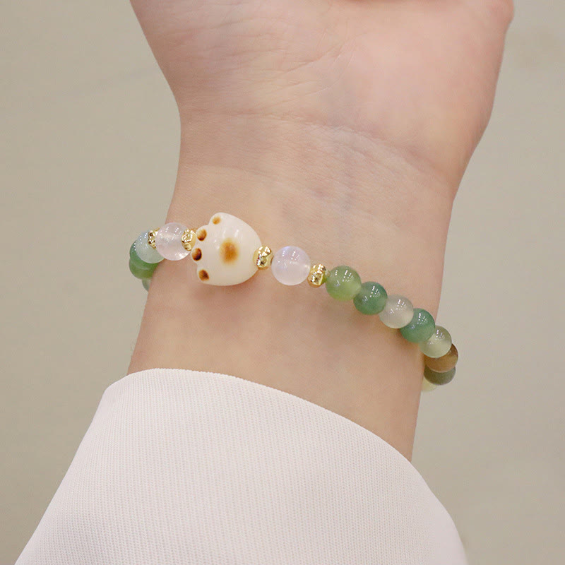Bracelet de soutien pour patte de chat en Buddha Stones - Agate verte et œil de chat - image 1