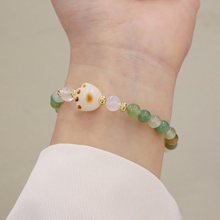 Bracelet de soutien pour patte de chat en Buddha Stones - Agate verte et œil de chat - image 1