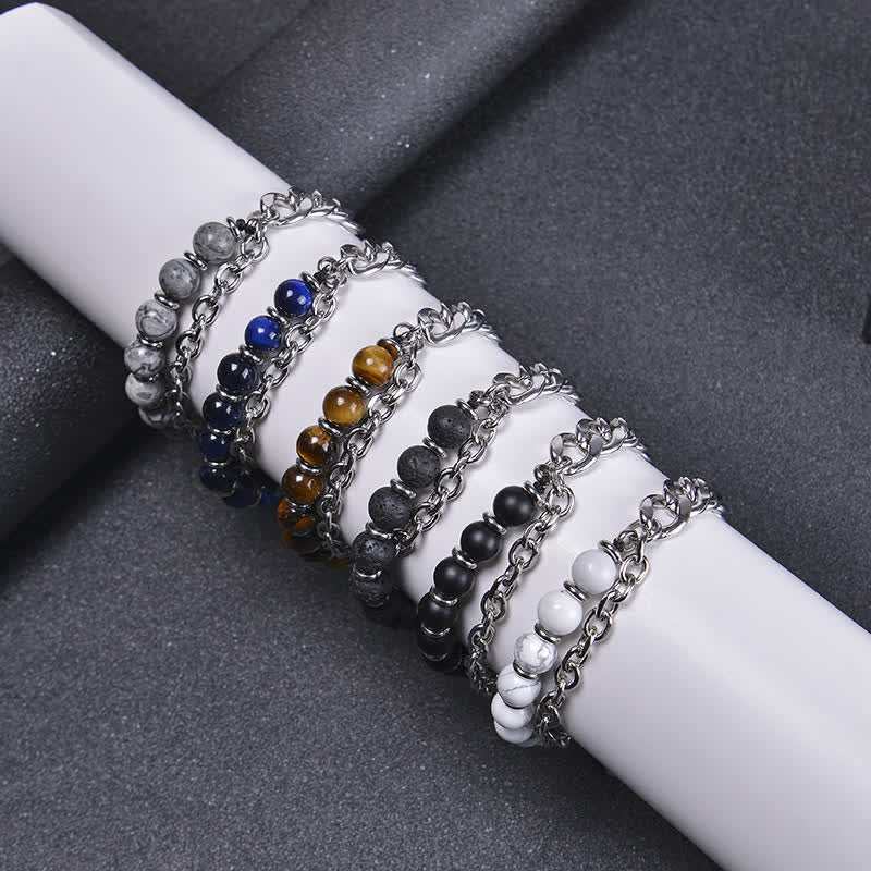 Bracelet de force en pierre givrée avec œil de tigre et jaspe Picasso Buddha Stones