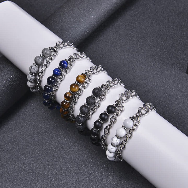Bracelet de force en pierre givrée avec œil de tigre et jaspe Picasso Buddha Stones