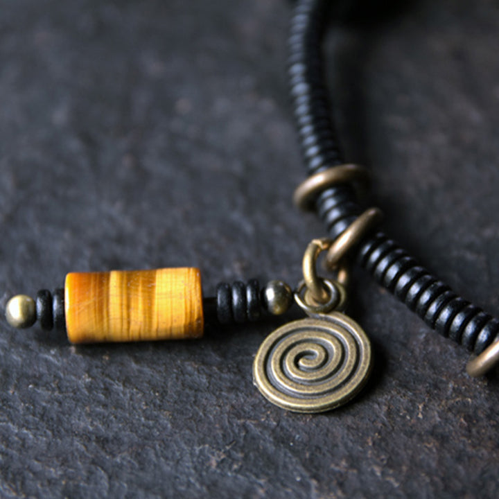 Collier pendentif en perles de Dzi en bois d'ébène et Buddha Stones en cuivre pour couple de paix