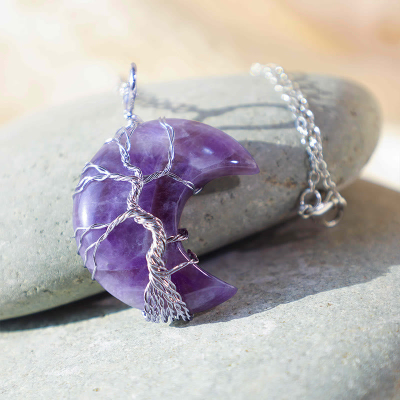 Collier pendentif en cristal de quartz naturel Buddha Stones Moon Tree Of Life Healing Energy - image 3