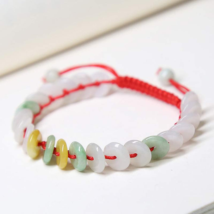 Bracelet tissé en fil rouge porte-bonheur en jade rond avec Buddha Stones