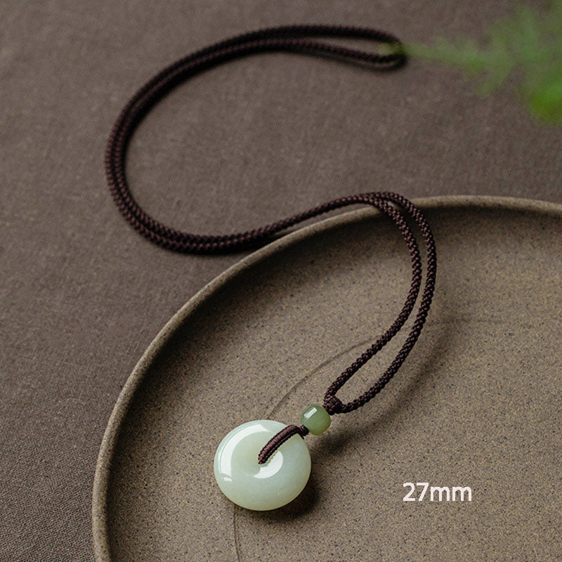Collier pendentif en jade rond naturel Buddha Stones, boucle de paix, chance, prospérité