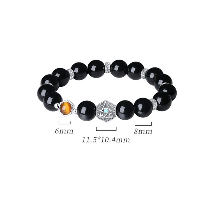 Bracelet de purification en argent sterling 925 avec Buddha Stones noire et œil de tigre de la Providence - image 12