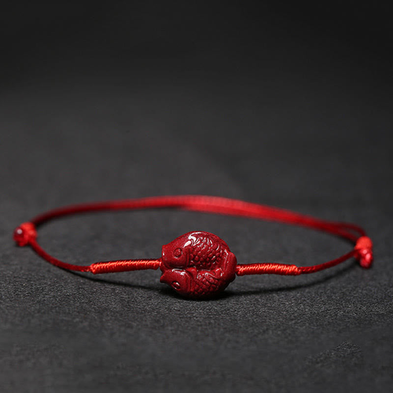 Bracelet tressé fait main en Buddha Stones avec fleur de prunier et trèfle à quatre feuilles PiXiu Lotus Koi Fish Cinabre Blessing