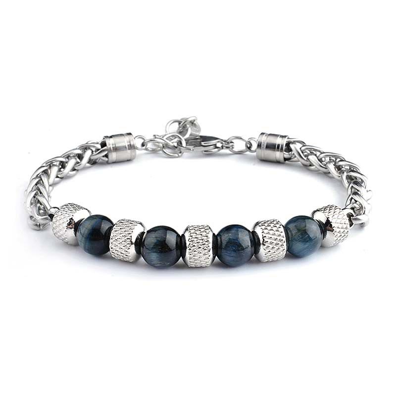 Bracelet courageux en perles d'onyx noir et œil de tigre Buddha Stones - Œil de tigre noir 8 mm - image 8