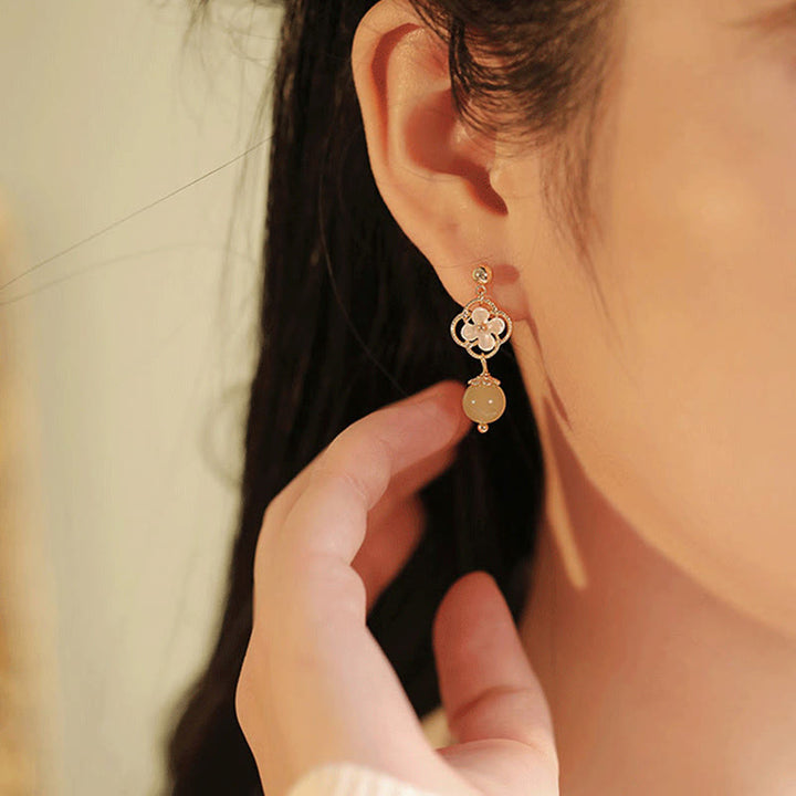 Boucles d'oreilles pendantes en jade et pierre de Tridacna Buddha Stones