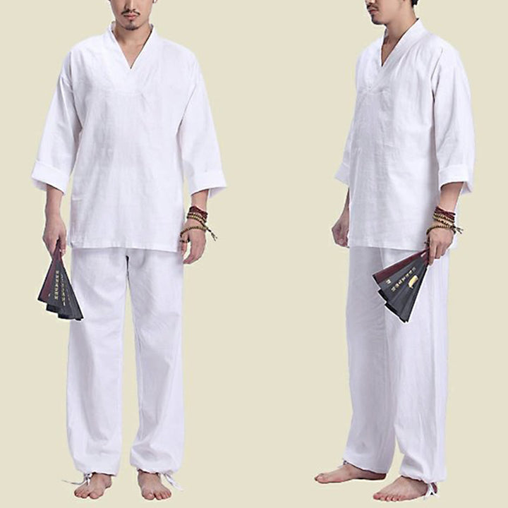 Ensemble de vêtements de yoga pour homme Buddha Stones, méditation, prière, col en V, coton et lin, pratique spirituelle zen - image 15