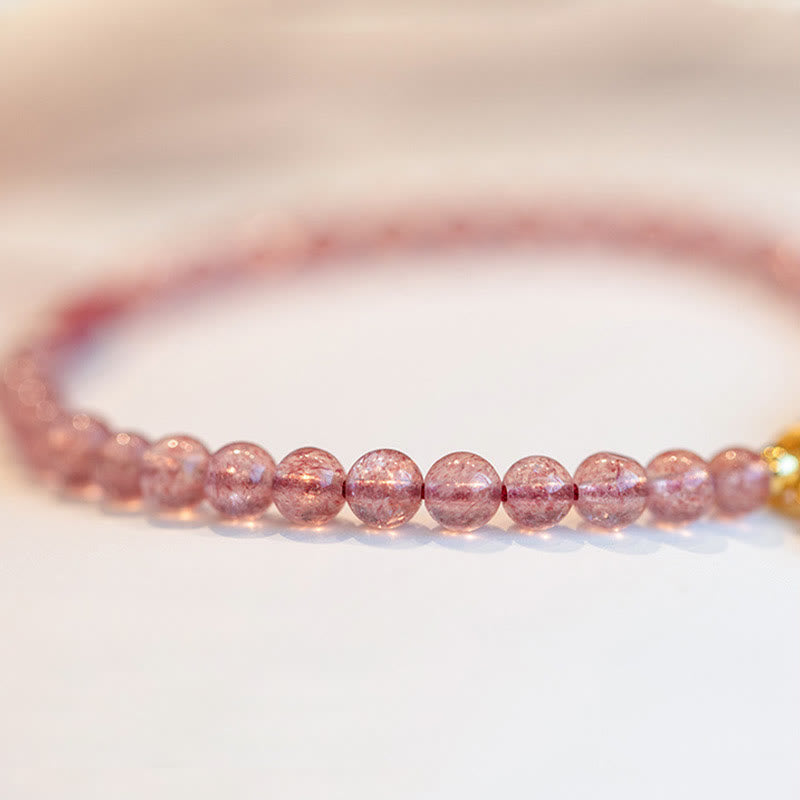 Bracelet porte-bonheur en Buddha Stones, quartz fraise, grenat, jade, caractère Fu