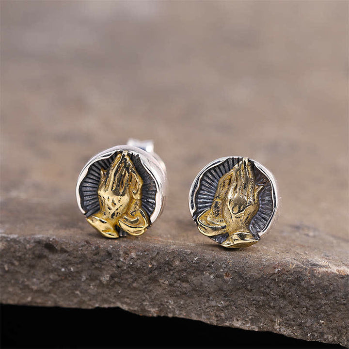 Boucles d'oreilles à tige Namaste Equality en argent sterling 925 Buddha Stones - Namaste (S'incliner avec respect et connexion) - image 0