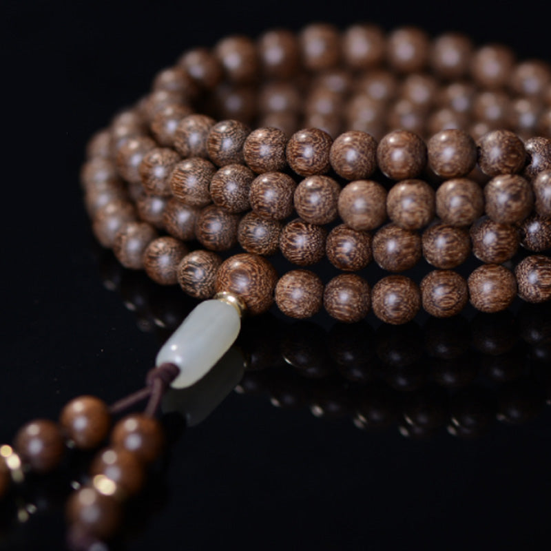 Bracelet Mala 108 perles en bois de rose et jade de Buddha Stones