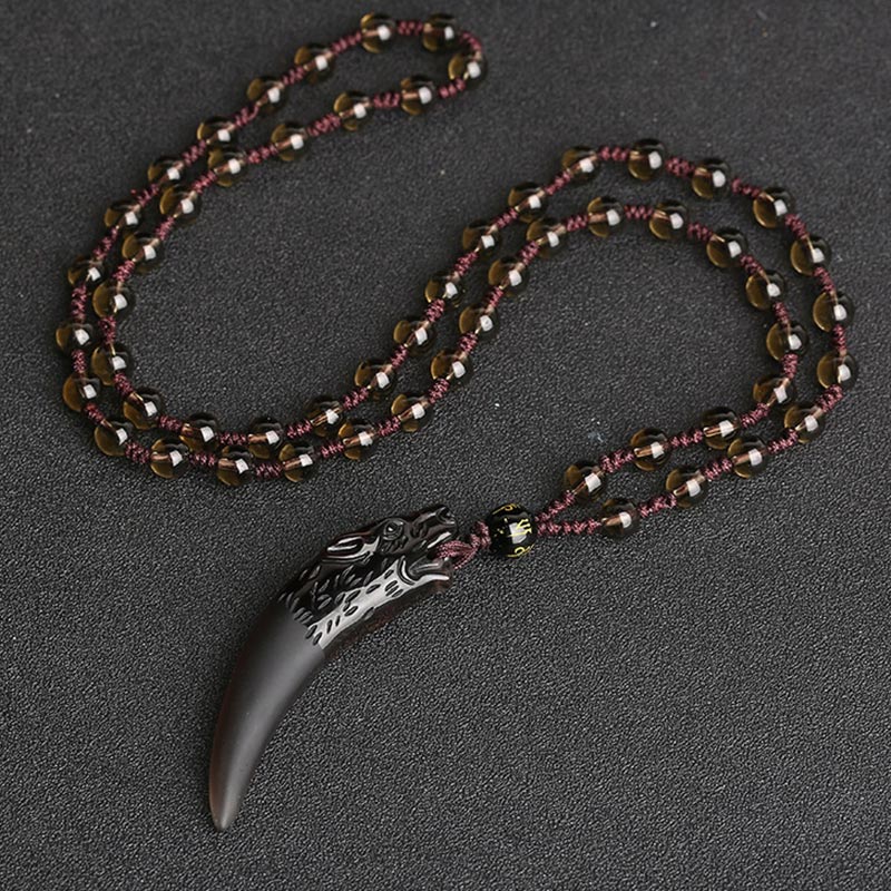 Buddha Stones courageux en obsidienne de glace naturelle avec motif de dent de loup - Chaîne de perles en obsidienne glacée et marron 63*14 mm - image 7