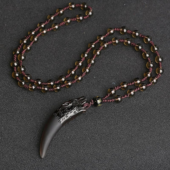 Buddha Stones courageux en obsidienne de glace naturelle avec motif de dent de loup - Chaîne de perles en obsidienne glacée et marron 63*14 mm - image 7