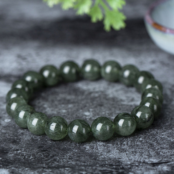 Bracelet de bénédiction et de richesse en cristal vert naturel Buddha Stones - Vert foncé - 10 mm - image 7
