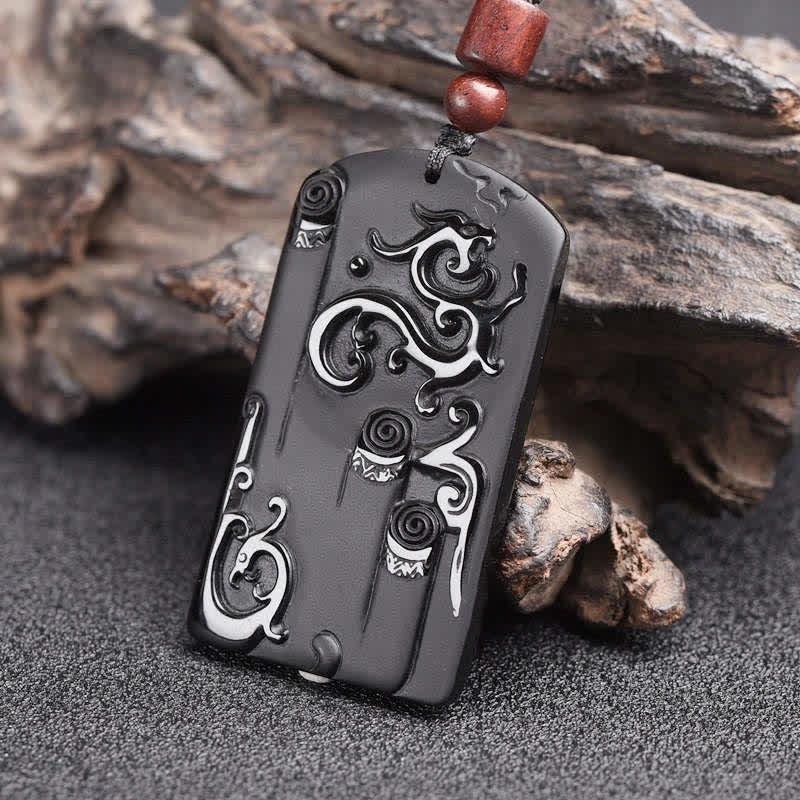 Collier avec pendentif dragon et phénix en obsidienne noire - image 4
