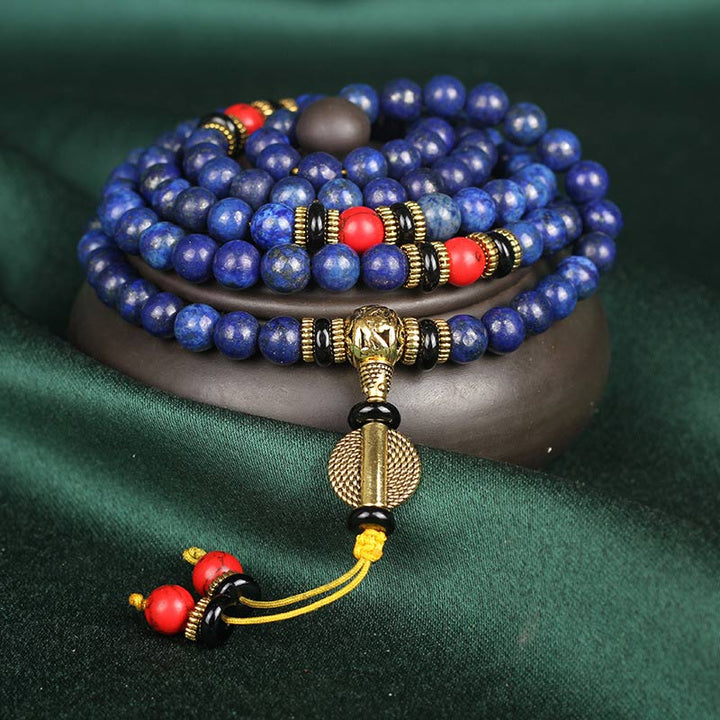 Bracelet tibétain mala en lapis-lazuli et Buddha Stones , porteur de positivité - 6 mm x 108 - image 0