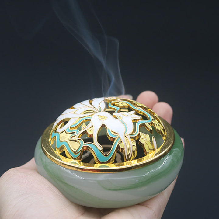 Brûleur d'encens de méditation de guérison en cristal de Liuli de renard à neuf queues de Buddha Stones