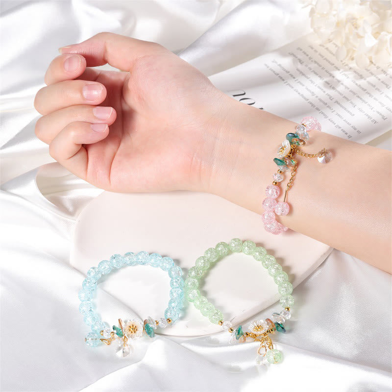 Bracelet en perles de verre à breloques en forme de fleur Buddha Stones au design simple