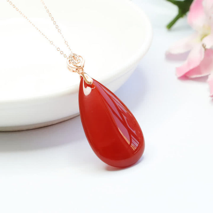 Collier avec pendentif en forme de goutte d'eau en argent sterling 925 et agate rouge
