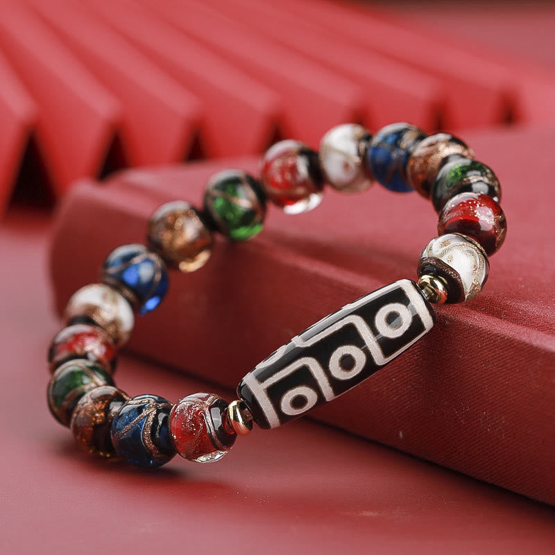 Buddha Stones Perle Dzi tibétaine à neuf yeux Perle Dzi à trois yeux Bracelet de richesse en perles de verre Liuli