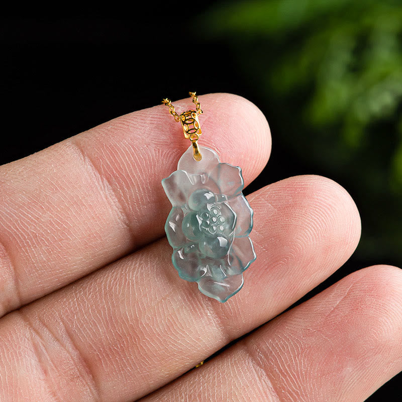 Collier pendentif de prospérité en jade naturel en or 18 carats Buddha Stones et motif lotus - image 3