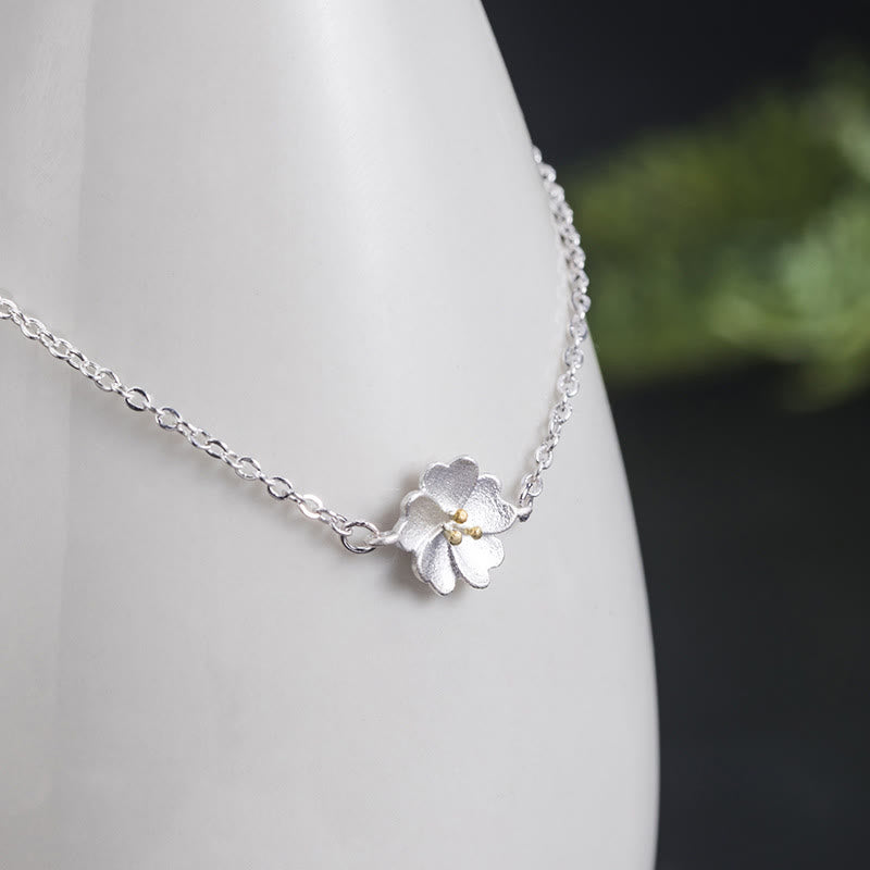 Bracelet chaîne de bénédiction en argent sterling 925 avec Buddha Stones et fleurs de cerisier - image 1