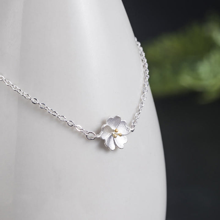 Bracelet chaîne de bénédiction en argent sterling 925 avec Buddha Stones et fleurs de cerisier - image 1