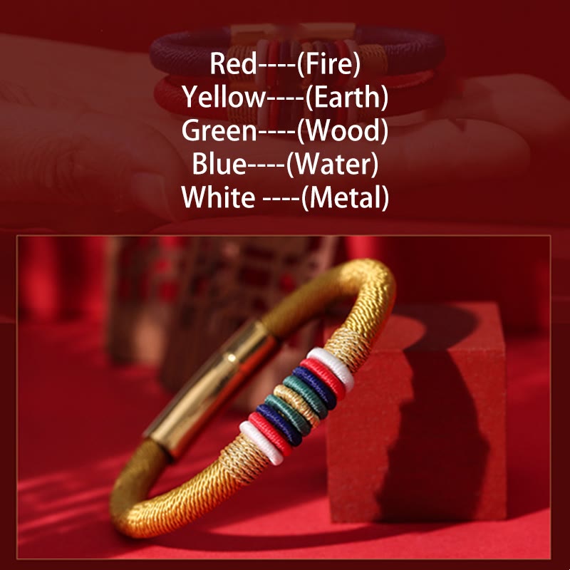 Bracelet tressé tibétain fait main en Buddha Stones avec nœud King Kong coloré et cinq éléments porte-bonheur