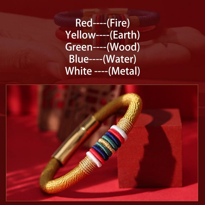 Bracelet tressé tibétain fait main en Buddha Stones avec nœud King Kong coloré et cinq éléments porte-bonheur
