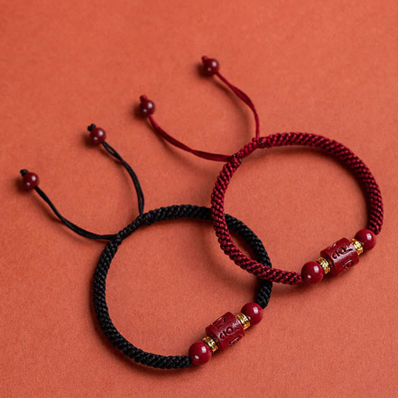 Bracelet tressé avec Buddha Stones tibétaines en cinabre Om Mani Padme Hum gravé et bénédiction