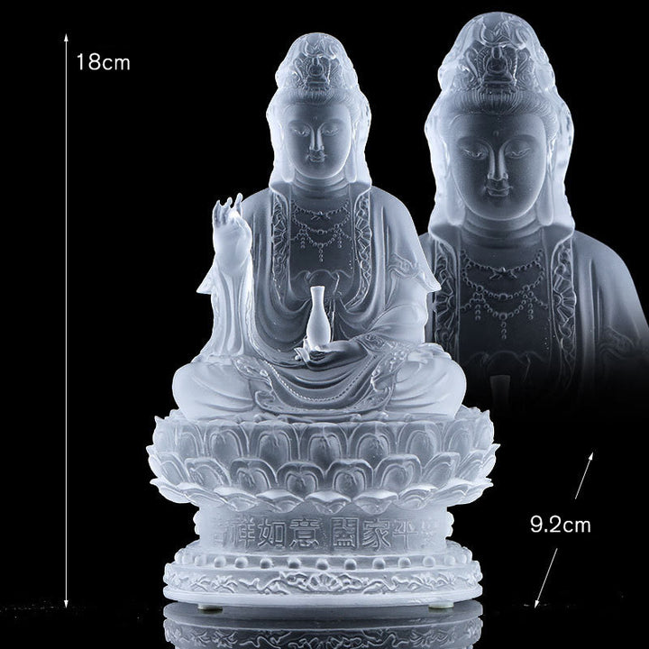 Buddha Stones Kwan Yin Avalokitesvara Figurine faite à la main Pièce d'art en cristal Liuli Statue de richesse Décoration d'offrande pour la maison - 18 cm Blanc - image 11