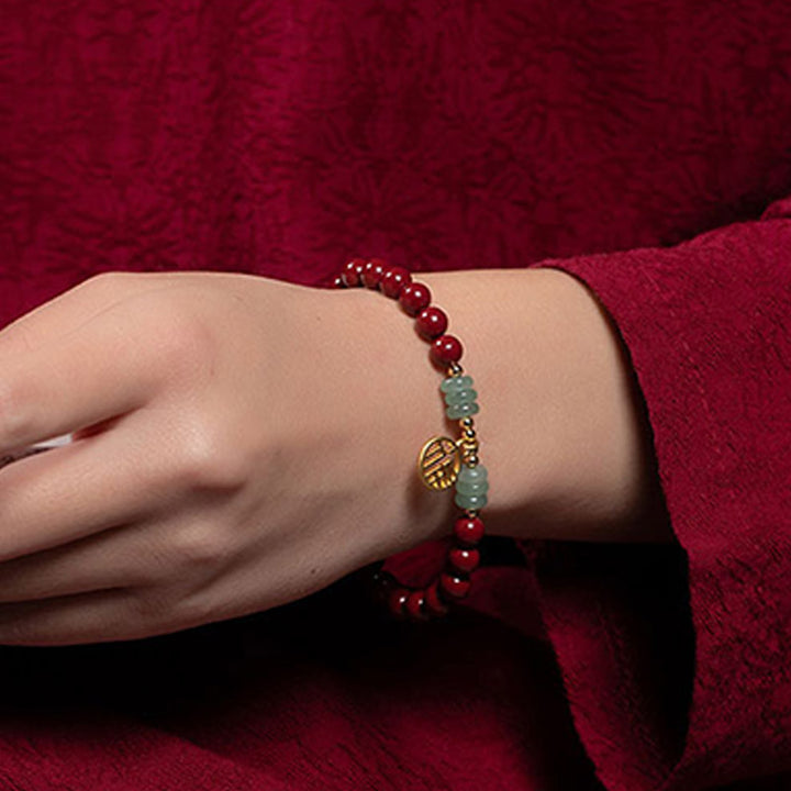 Bracelet porte-bonheur en aventurine verte et cinabre de Buddha Stones