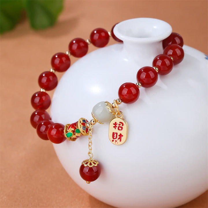 Bracelet porte-bonheur en jade et agate rouge naturelle