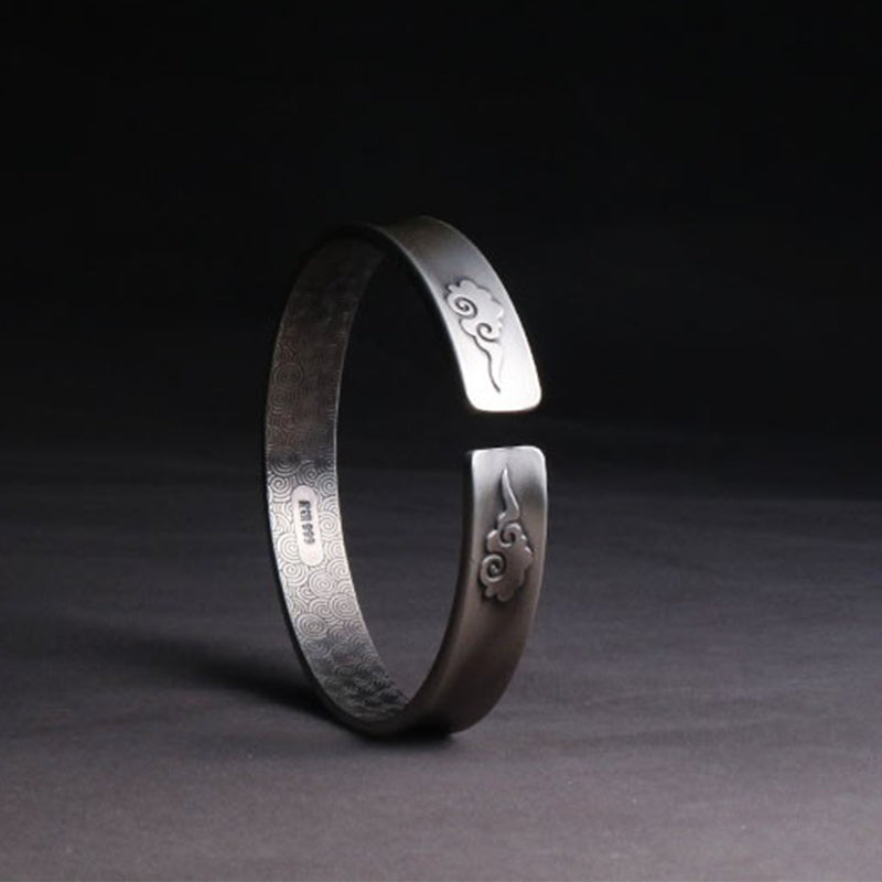 Bracelet d'équilibre et d'harmonie en argent sterling 999 Buddha Stones et nuages auspicieux Yin Yang