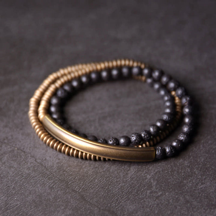 Bracelet de soutien en cuivre et pierre de lave vintage Buddha Stones
