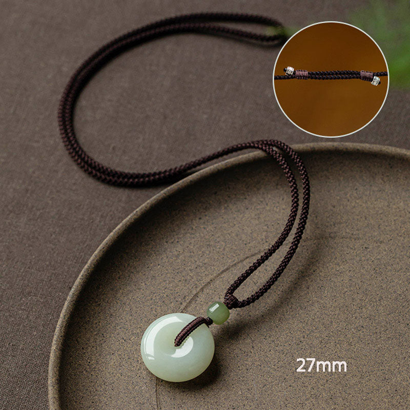 Collier pendentif en jade rond naturel Buddha Stones, boucle de paix, chance, prospérité