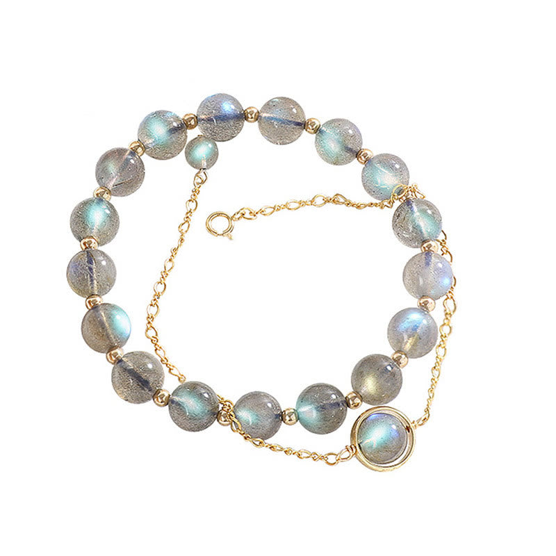 Bracelet de guérison et d'amour en pierre de lune naturelle plaqué or 14 carats de Buddha Stones