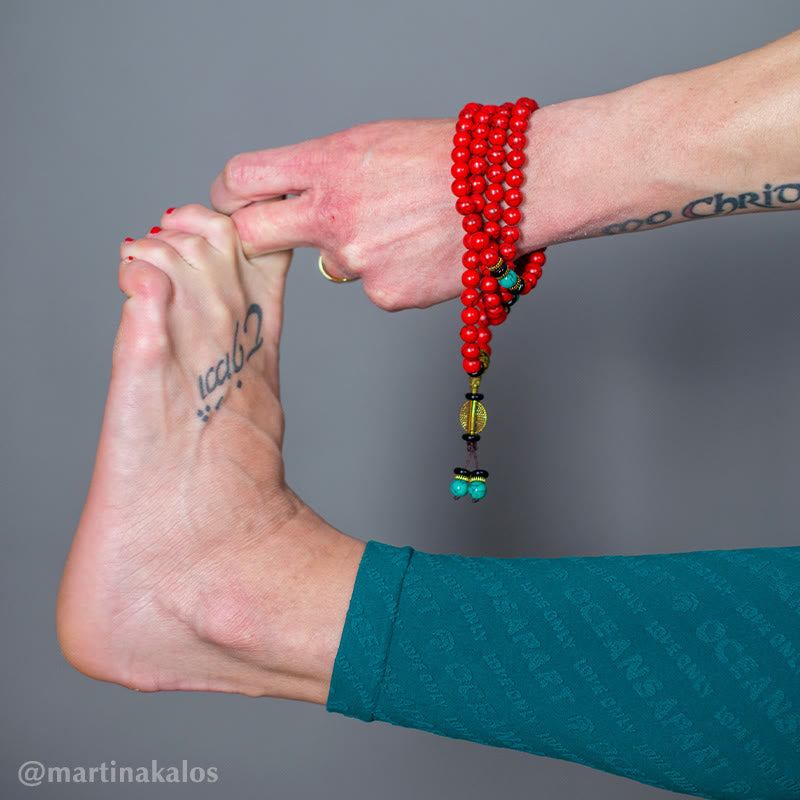 Collier et bracelet porte-bonheur Buddha Stones Mala rouge turquoise