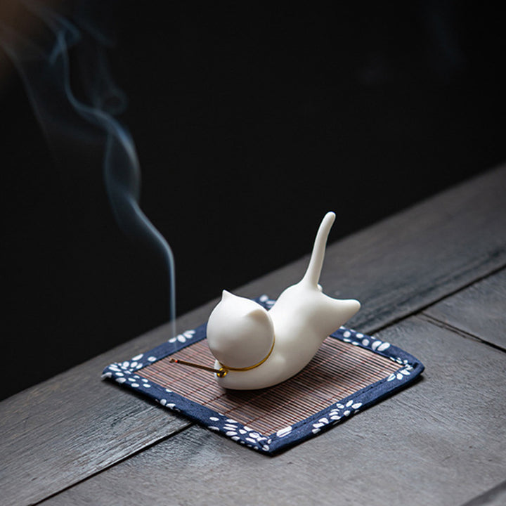 Brûleur d'encens en céramique avec joli chat panda et bénédiction